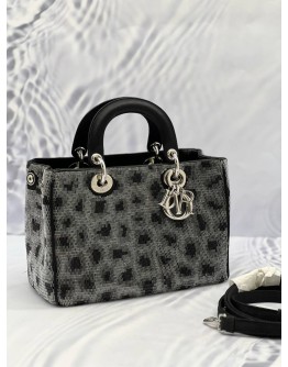 (LIKE NEW)CHRISTIAN DIOR WOOL SEQUIN LEOPARD LADY DIOR BAG 