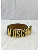 MOSCHINO BLACK LEATHER GOLD LOGO BELT 