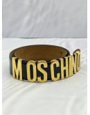 MOSCHINO BLACK LEATHER GOLD LOGO BELT 