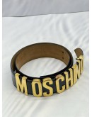 MOSCHINO BLACK LEATHER GOLD LOGO BELT 