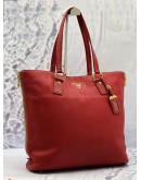 PRADA VITELLO DAINO SIDE ZIP SHOPPER TOTE BAG IN RED