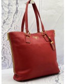 PRADA VITELLO DAINO SIDE ZIP SHOPPER TOTE BAG IN RED