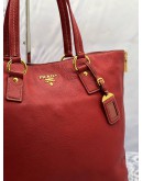 PRADA VITELLO DAINO SIDE ZIP SHOPPER TOTE BAG IN RED