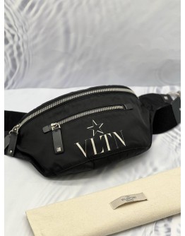 VALENTINO VLTN BELT BAG BLACK LEATHER NYLON 