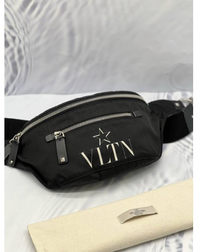 VALENTINO VLTN BELT BAG BLACK LEATHER NYLON 