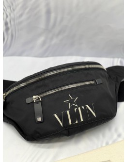 VALENTINO VLTN BELT BAG BLACK LEATHER NYLON 