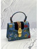 GUCCI BLUE FLORAL PRINT LEATHER MINI WEB SYLVIE BAG 