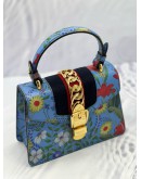 GUCCI BLUE FLORAL PRINT LEATHER MINI WEB SYLVIE BAG 