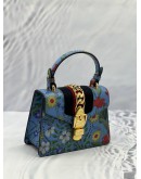 GUCCI BLUE FLORAL PRINT LEATHER MINI WEB SYLVIE BAG 