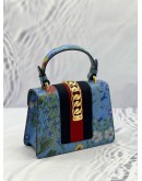 GUCCI BLUE FLORAL PRINT LEATHER MINI WEB SYLVIE BAG 