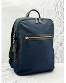 TUMI RIVER SLIM BACKPACK IN NAVY BLUE NYLON WITH BLACK CALFSKIN LEATHER