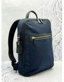 TUMI RIVER SLIM BACKPACK IN NAVY BLUE NYLON WITH BLACK CALFSKIN LEATHER