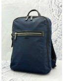 TUMI RIVER SLIM BACKPACK IN NAVY BLUE NYLON WITH BLACK CALFSKIN LEATHER