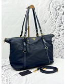 PRADA TOTE SHOULDER BAG IN NAVY BLUE NYLON WITH CALFSKIN LEATHER