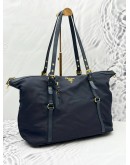 PRADA TOTE SHOULDER BAG IN NAVY BLUE NYLON WITH CALFSKIN LEATHER