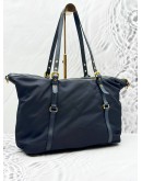 PRADA TOTE SHOULDER BAG IN NAVY BLUE NYLON WITH CALFSKIN LEATHER