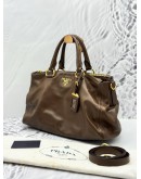 PRADA TOTE TOP HANDLE AND SHOULDER BAG IN BROWN SOFT CALFSKIN LEATHER