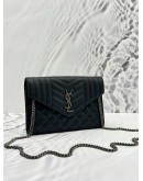 YSL SAINT LAURENT ENVELOPE CHAIN CROSSBODY BAG IN BLACK CALFSKIN LEATHER