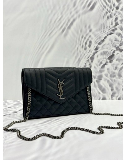 YSL SAINT LAURENT ENVELOPE CHAIN CROSSBODY BAG IN BLACK CALFSKIN LEATHER