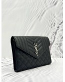 YSL SAINT LAURENT ENVELOPE CHAIN CROSSBODY BAG IN BLACK CALFSKIN LEATHER