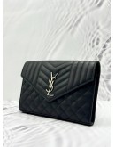 YSL SAINT LAURENT ENVELOPE CHAIN CROSSBODY BAG IN BLACK CALFSKIN LEATHER