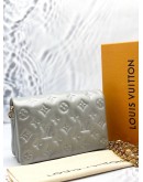 (LIKE NEW) MICROCHIP LOUIS VUITTON POCHETTE COUSSIN IN SOFT LIGHT GREY MONOGRAM EMBOSSED LAMBSKIN LEATHER WITH REMOVABLE CHAIN -FULL SET-  