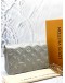 (LIKE NEW) MICROCHIP LOUIS VUITTON POCHETTE COUSSIN IN SOFT LIGHT GREY MONOGRAM EMBOSSED LAMBSKIN LEATHER WITH REMOVABLE CHAIN -FULL SET-  