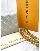 (LIKE NEW) MICROCHIP LOUIS VUITTON POCHETTE COUSSIN IN SOFT LIGHT GREY MONOGRAM EMBOSSED LAMBSKIN LEATHER WITH REMOVABLE CHAIN -FULL SET-  