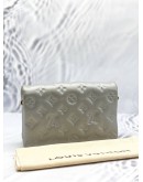 (LIKE NEW) MICROCHIP LOUIS VUITTON POCHETTE COUSSIN IN SOFT LIGHT GREY MONOGRAM EMBOSSED LAMBSKIN LEATHER WITH REMOVABLE CHAIN -FULL SET-  