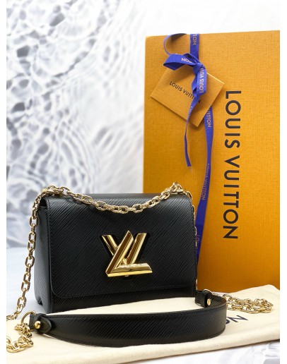 (LIKE NEW) LOUIS VUITTON TWIST PM FLAP SHOULDER BAG IN GOLD HARDWARE WITH BLACK EPI LEATHER -FULL SET-