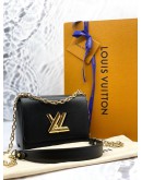 (LIKE NEW) LOUIS VUITTON TWIST PM FLAP SHOULDER BAG IN GOLD HARDWARE WITH BLACK EPI LEATHER -FULL SET-