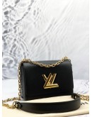 (LIKE NEW) LOUIS VUITTON TWIST PM FLAP SHOULDER BAG IN GOLD HARDWARE WITH BLACK EPI LEATHER -FULL SET-