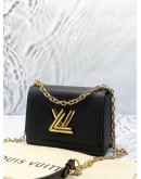(LIKE NEW) LOUIS VUITTON TWIST PM FLAP SHOULDER BAG IN GOLD HARDWARE WITH BLACK EPI LEATHER -FULL SET-