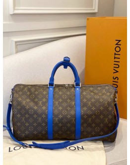 (LIKE NEW) LOUIS VUITTON KEEPALL BANDOULIERE 50 IN MONOGRAM INDIGO BLUE CANVAS 