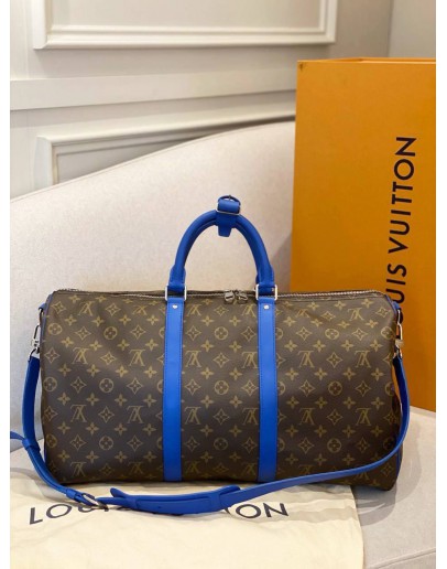 (LIKE NEW) LOUIS VUITTON KEEPALL BANDOULIERE 50 IN MONOGRAM INDIGO BLUE CANVAS 