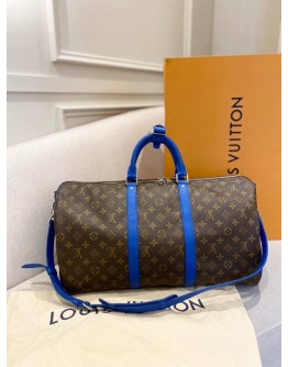 (LIKE NEW) LOUIS VUITTON KEEPALL BANDOULIERE 50 IN MONOGRAM INDIGO BLUE CANVAS 