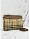 (LIKE NEW) BURBERRY PEYTON CROSSBODY BAG IN BEIGE HAYMARKET CHECK CANVAS WITH BROWN CALFSKIN LEATHER