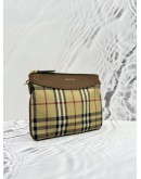 (LIKE NEW) BURBERRY PEYTON CROSSBODY BAG IN BEIGE HAYMARKET CHECK CANVAS WITH BROWN CALFSKIN LEATHER