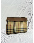(LIKE NEW) BURBERRY PEYTON CROSSBODY BAG IN BEIGE HAYMARKET CHECK CANVAS WITH BROWN CALFSKIN LEATHER