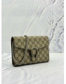 GUCCI DIONYSUS WALLET ON CHAIN IN BEIGE GG SUPREME CANVAS WITH CALFSKIN LEATHER