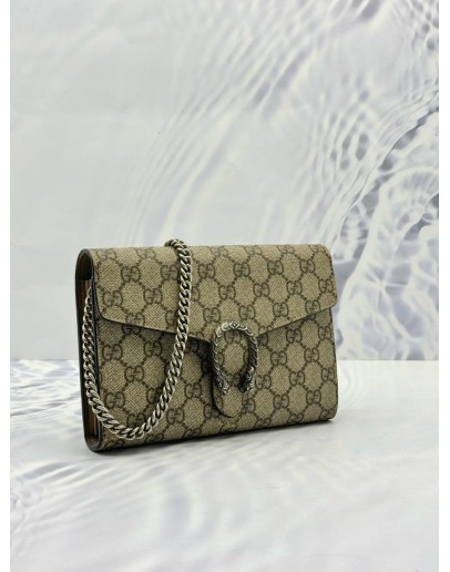 GUCCI DIONYSUS WALLET ON CHAIN IN BEIGE GG SUPREME CANVAS WITH CALFSKIN LEATHER