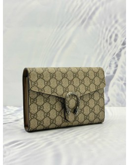 GUCCI DIONYSUS WALLET ON CHAIN IN BEIGE GG SUPREME CANVAS WITH CALFSKIN LEATHER