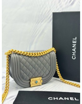(UNUSED) 2024 CHANEL ROUND BOY SHOULDER AND CROSSBODY BAG IN GREY CAVIAR LEATHER -FULL SET- (UNUSED) 2024 CHANEL ROUND BOY SHOULDER AND CROSSBODY BAG IN GREY CAVIAR LEATHER -FULL SET-