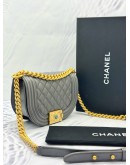 (UNUSED) 2024 CHANEL ROUND BOY SHOULDER AND CROSSBODY BAG IN GREY CAVIAR LEATHER -FULL SET-
