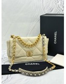 (UNUSED) CHANEL 19 FLAP SHOULDER BAG IN IVORY LAMBSKIN LEATHER -FULL SET-