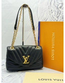 LOUIS VUITTON NEW WAVE CHAIN SHOULDER AND CROSSBODY BAG IN BLACK CALFSKIN LEATHER -FULL SET-