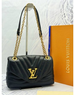 LOUIS VUITTON NEW WAVE CHAIN SHOULDER AND CROSSBODY BAG IN BLACK CALFSKIN LEATHER -FULL SET-