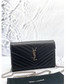 (LIKE NEW)YSL SAINT LAURENT CASSANDRA LEATHER CHAIN WALLET IN BLACK GHW
