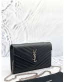 (LIKE NEW)YSL SAINT LAURENT CASSANDRA LEATHER CHAIN WALLET IN BLACK GHW