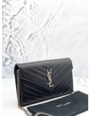 (LIKE NEW)YSL SAINT LAURENT CASSANDRA LEATHER CHAIN WALLET IN BLACK GHW
